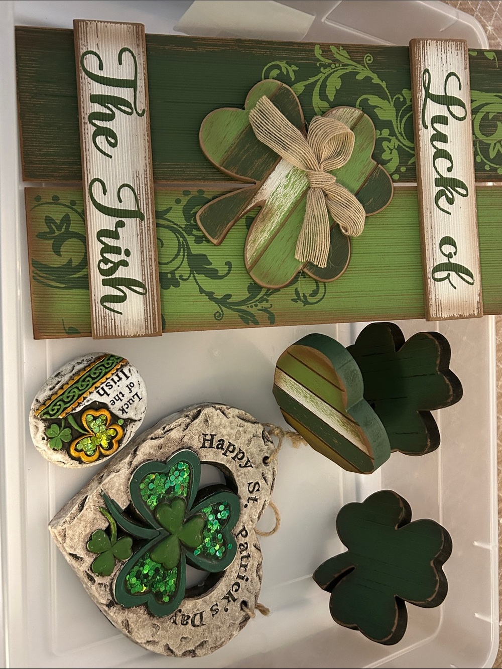 St. Patrick's Day Shamrock Wall Decor - Green Rustic Wooden Signs